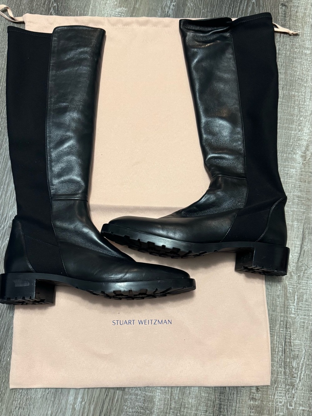 Stuart Weitzman Black Leather Over-the-Knee Lug Sole Boots